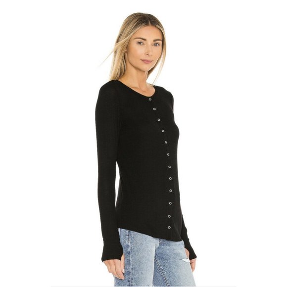 Michael Lauren Potter Snap Front Long Sleeve Tee Black Rib Basic L $97 - Picture 2 of 6
